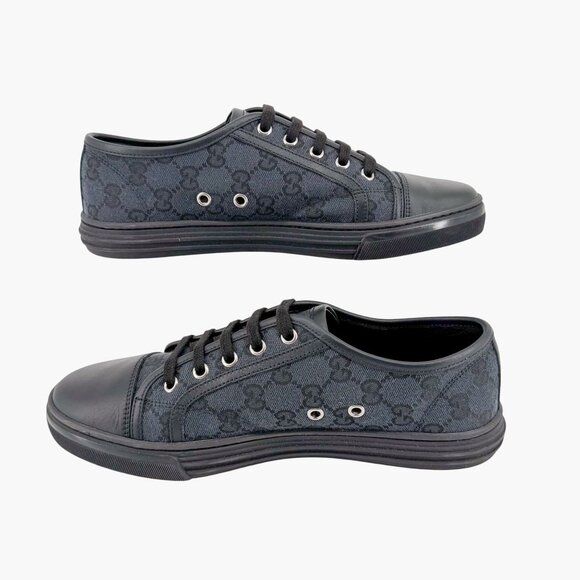 Gucci Low Top GG Sneakers Size 39 US 9 Black Monogram Logo Canvas Leather - Picture 10 of 14
